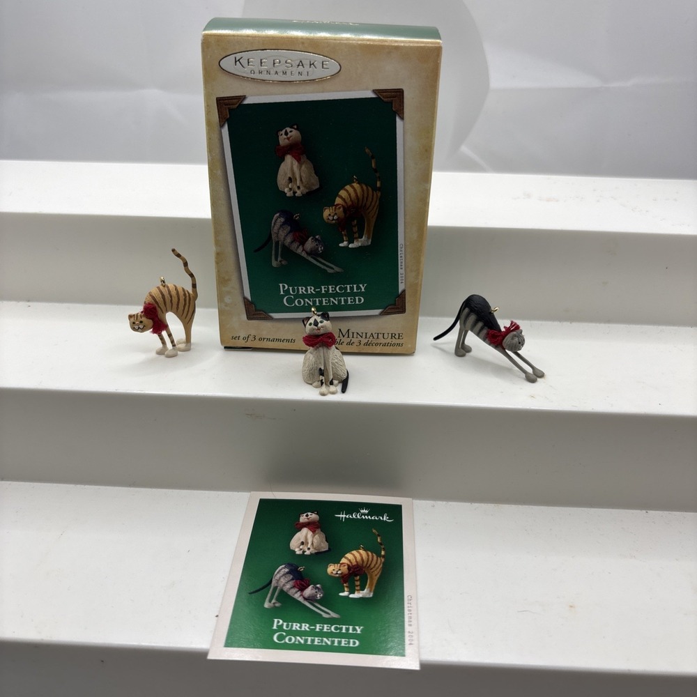Hallmark Keepsake Purr-Fectly Contented Miniature Cat Ornament Set Of 3